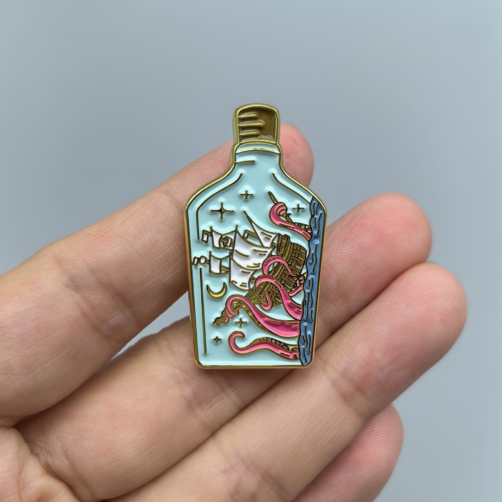 TEMU Cartoon Fun Drift Bottle Enamel Pin - And Ship In Bottle Brooch, Lapel Metal Badge For Hat, Backpack, Jacket Accessory, Holiday Gift For