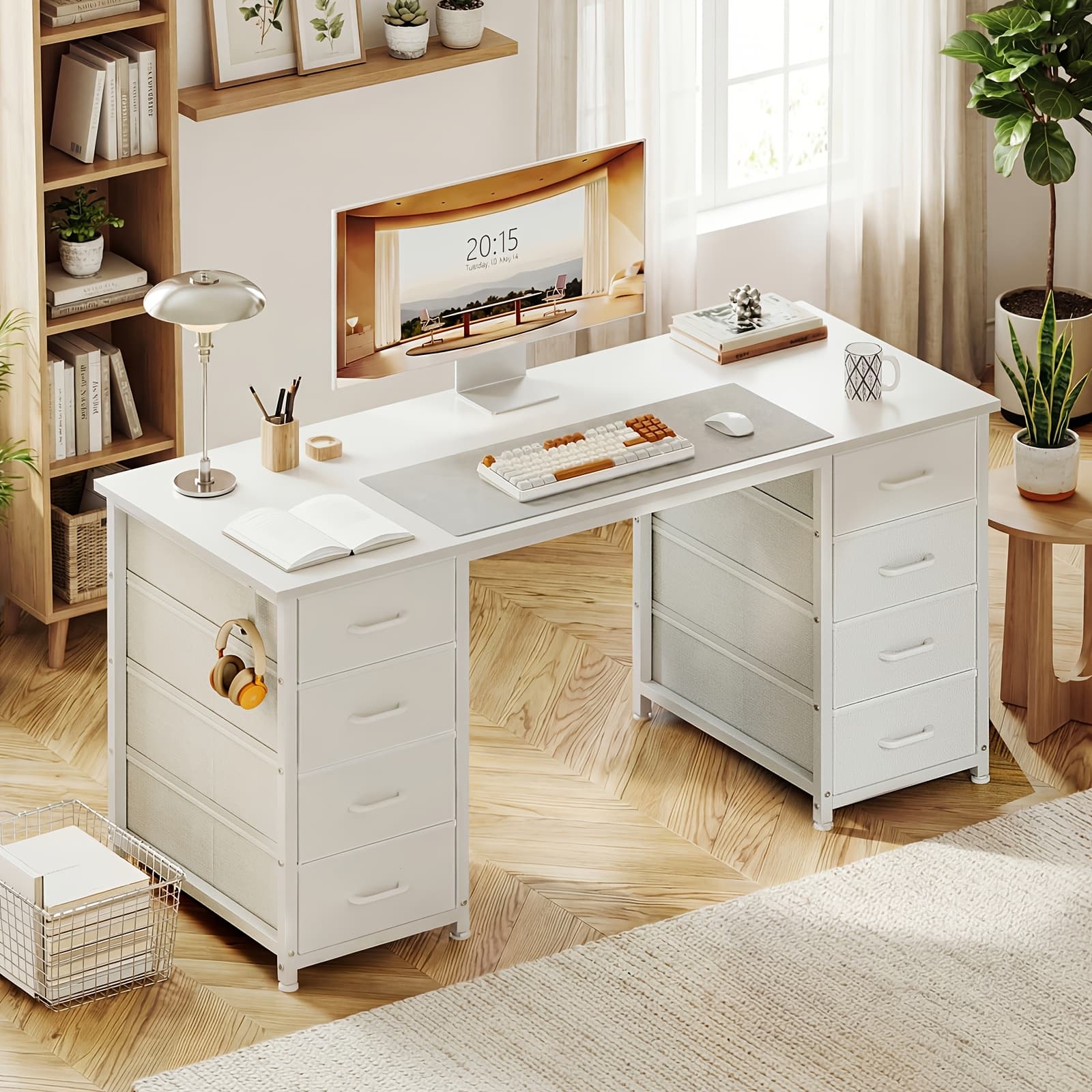 TEMU Computer Desk 47 Inch With 8 Fabric Drawers, Office Writing Desk With Large Storage, Vanity Desk For Home Office, Study Or Bedroom