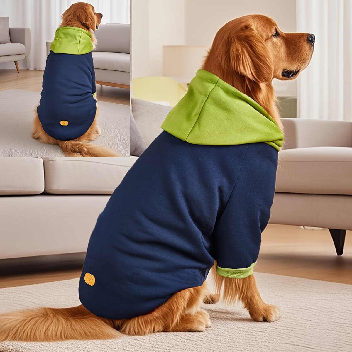 TEMU Classical Dog Hoodie With A Hat For Large Breeds - Comfy Homewear Onesie With Elastic Cuffs, Machine Washable Spring/summer Sweatshirt For Labradors & , Comfortable Petwear
