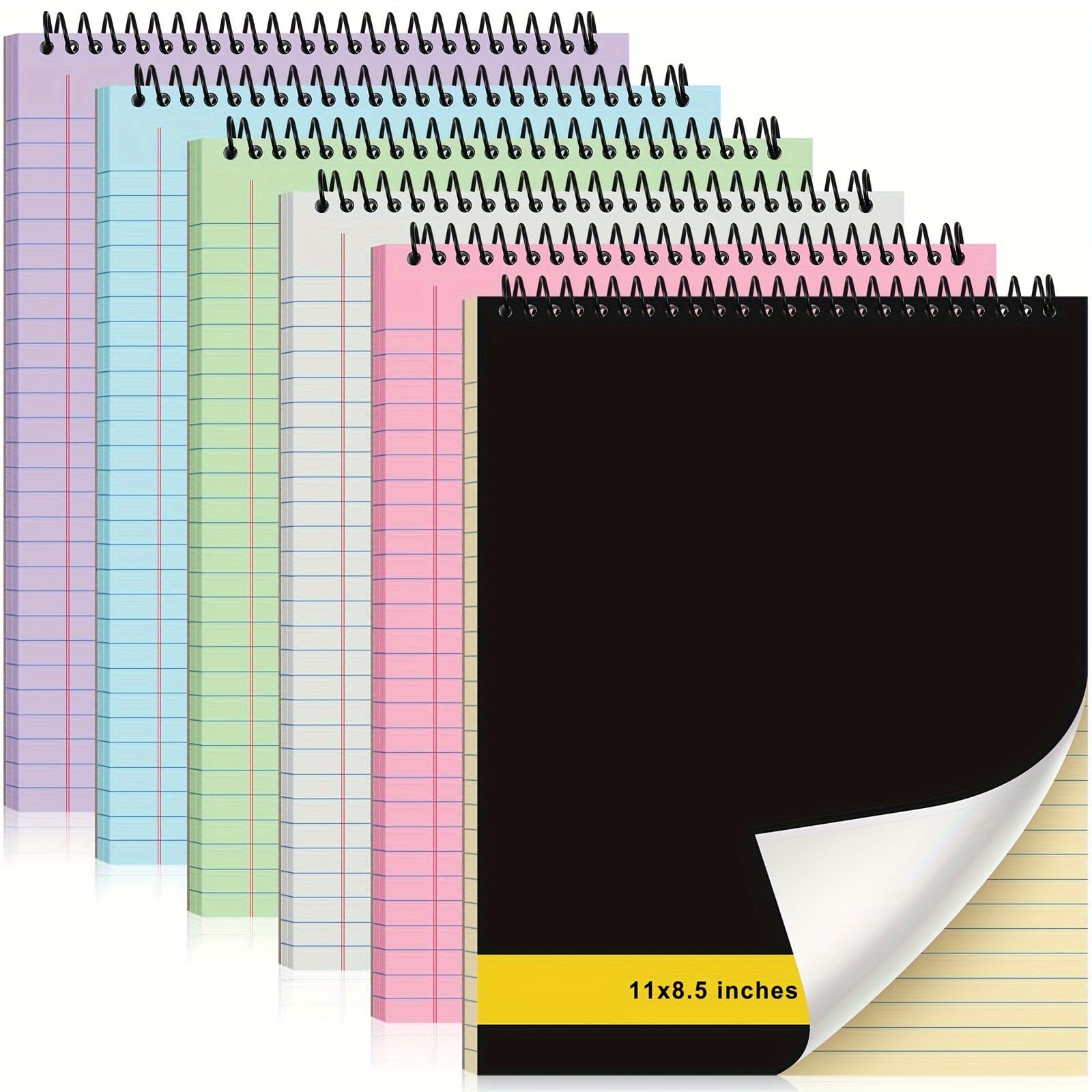 TEMU 6pcs Top Spiral Bound Notebook 11 X 8.5 Inches Wirebound Notepad Double Sided Ruled Memo Office Steno Book With Stiff Back Durable Cover For School Business, 70 Sheets (6 Colors)