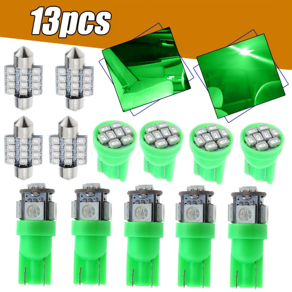 TEMU 13pcs Green Car Interior Lights Set For Dome License Plate Lamp Bulbs 12v Accessories Universal