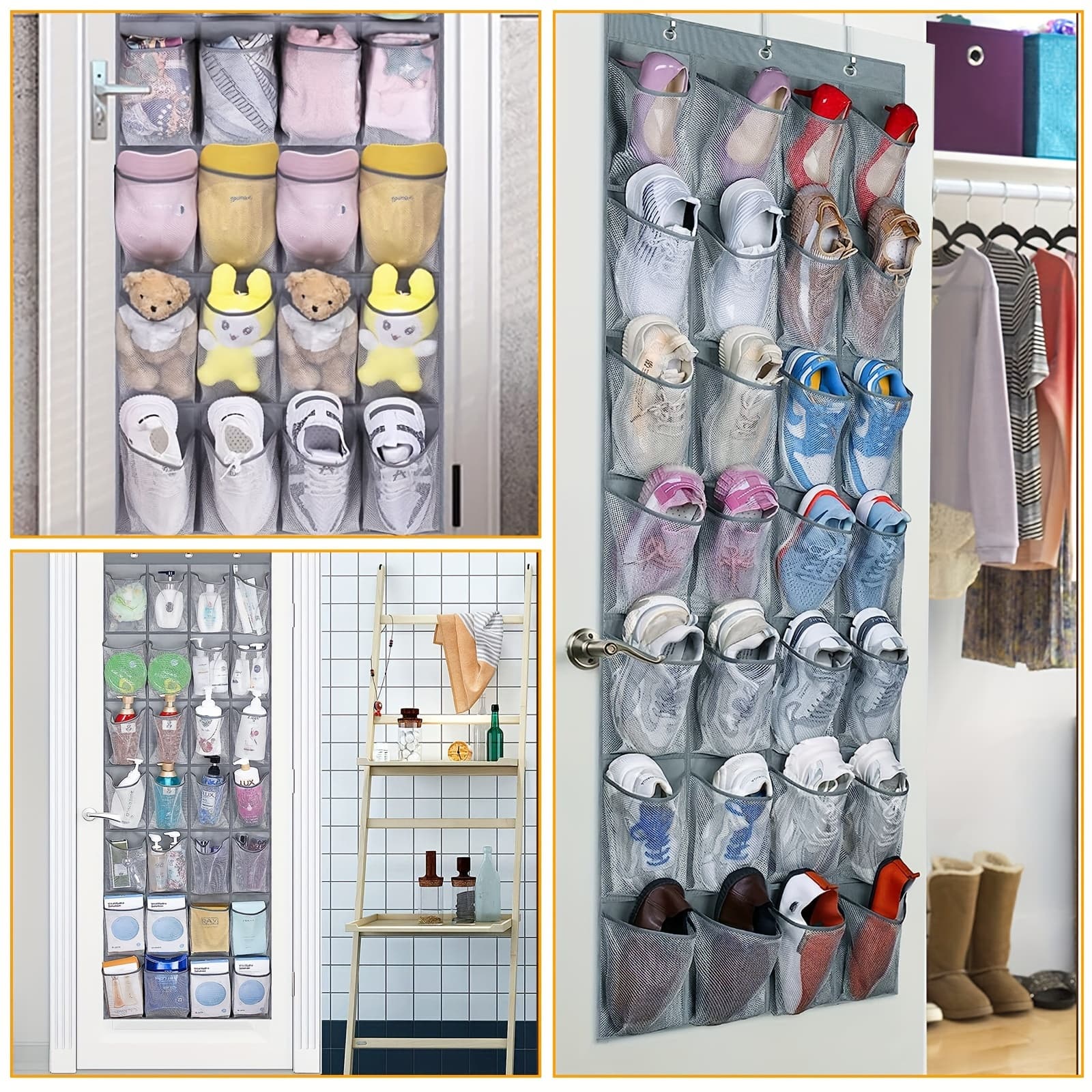 TEMU 56-pocket Over The Door Shoe Organizer, Hanging Storage Bag With 6 Metal Hooks, Halloween Christmas Ornaments Containers