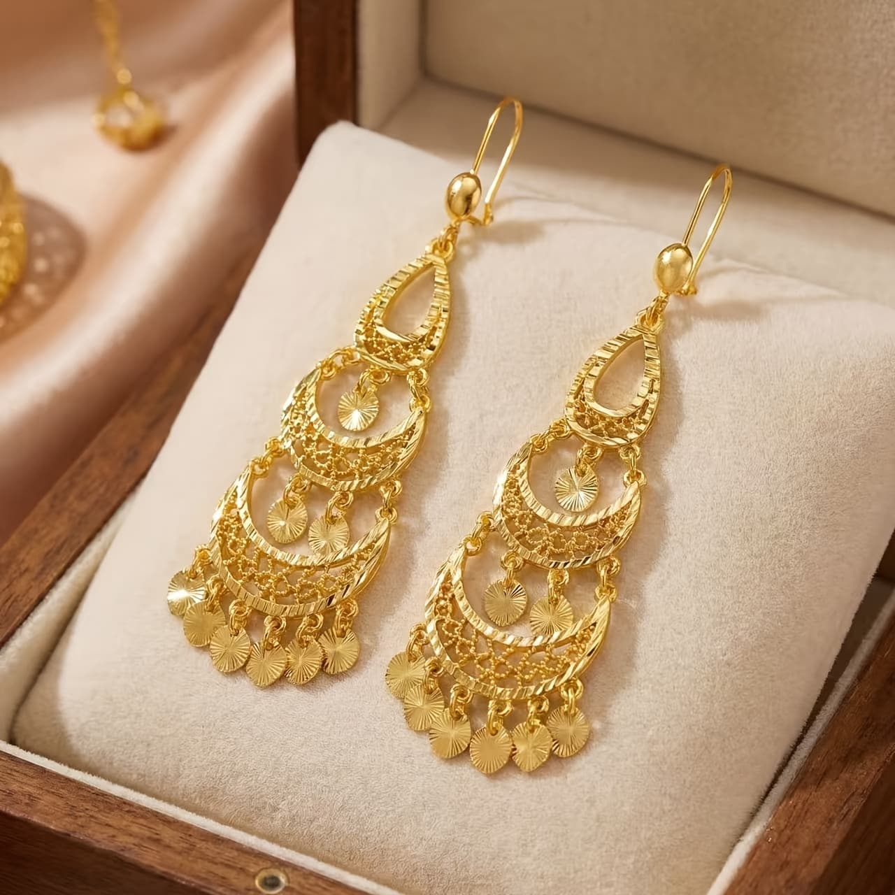 TEMU 24k Golden Plated Dangle Earrings For Women, Vintage Copper Tassel Drop Earrings, Boho Layered Jewelry Bridal Wedding Party Gift