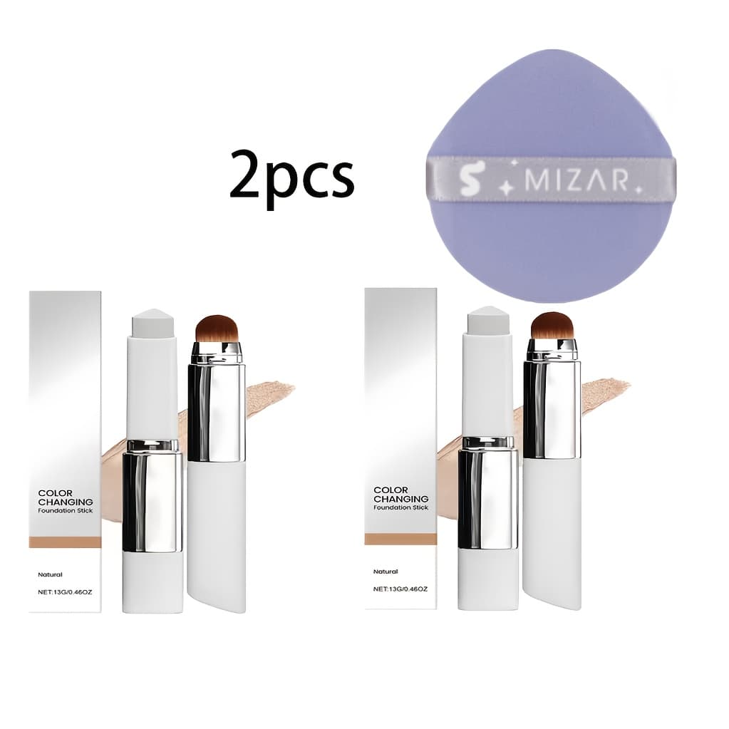 TEMU 2pcs 2-in-1 Color-changing Foundation Stick (with Brush) + Puff, Lightweight Texture, Matte, Sheer And Light, Everyday Foundation Stick For Makeup, Valentine's Day Gift