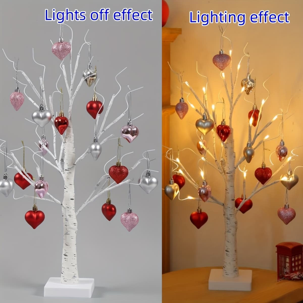 TEMU 24led Love Birch Decorative Lamp With 18 Love Pendants | Gift For Mom, Ideal For Wedding Scene Decoration, Surprise Girlfriend, Bedroom Night Light, Comfortable Atmosphere, Elegant Pendant,