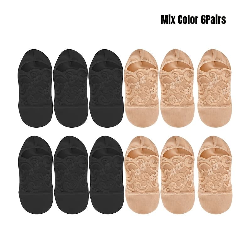 TEMU 4/6pairs Women's Summer Ultra-thin Lace Lined Socks, Comfortable And Breathable Silicone Anti Slip And Non Slip Shallow Mouth Invisible Socks, High-quality Ankle Socks