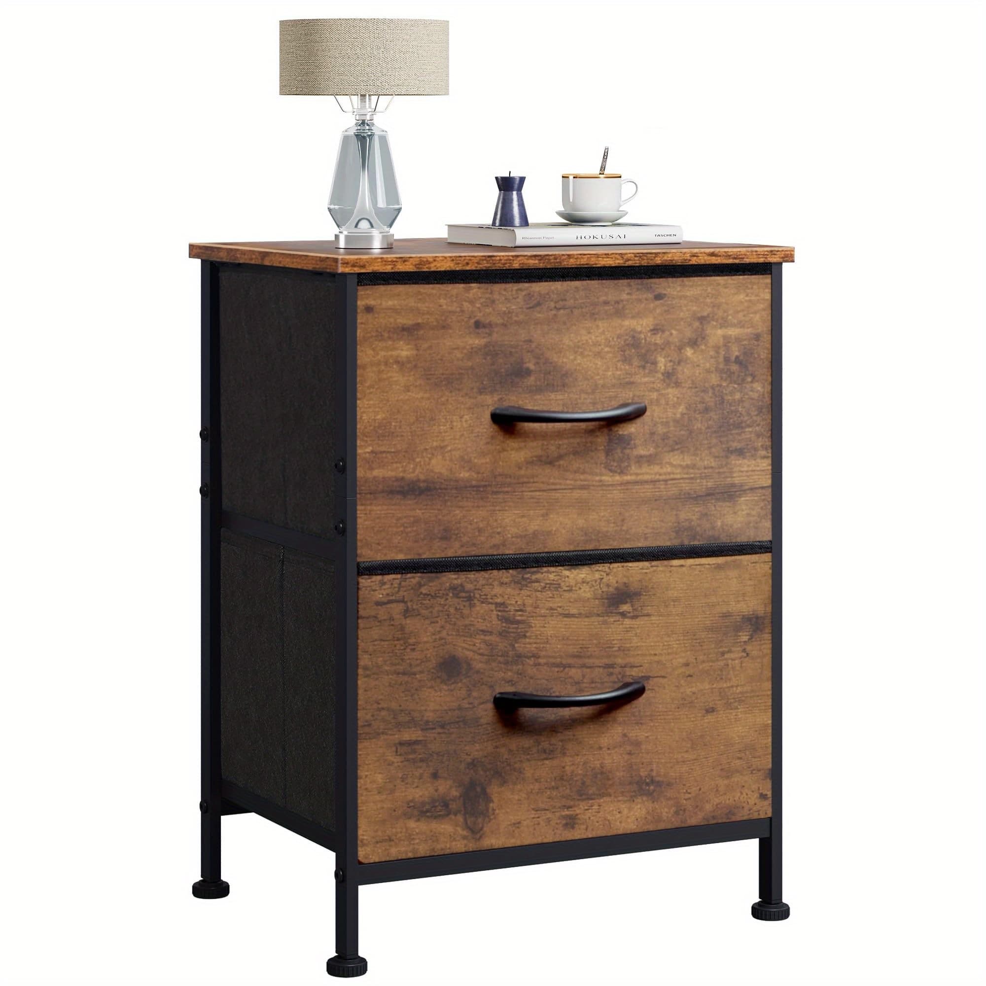 TEMU Night Stand, 2 Drawer, 4 Drawer, 5 Drawer Dresser, Nightstand With Fabric Bins For Bedroom, Closet, Dorm, Rustic Brown