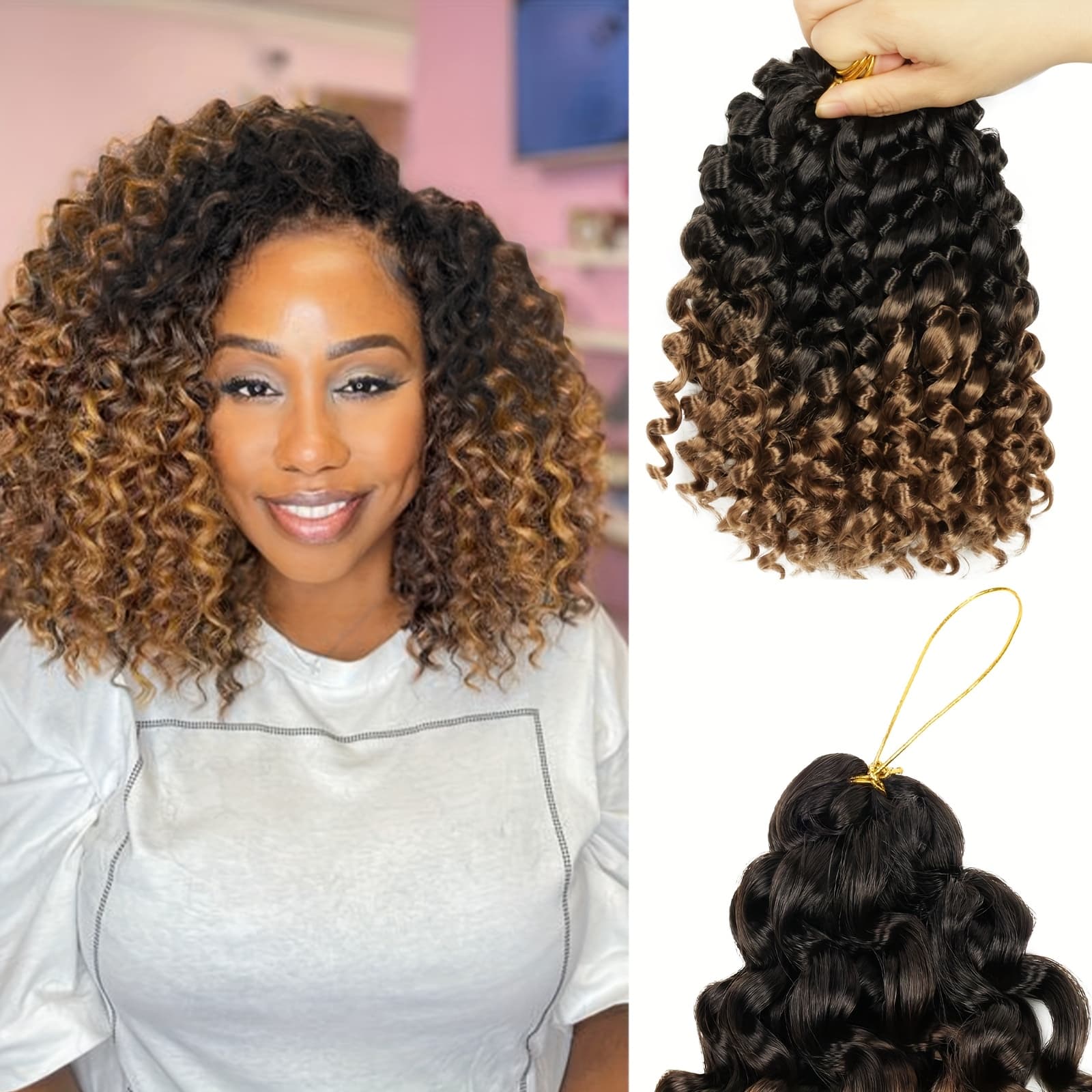 TEMU 5packs Gogo Crochet Hair Short Curly Crochet Hair For Women Water Deep Twist Crochet Braids Synthetic Braiding Hair Extensions 1b 30