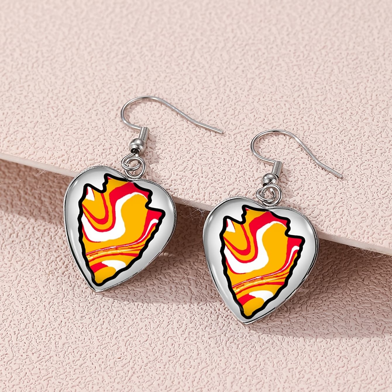 TEMU 1 Pair Geometric Earrings, Vibrant Print, Exotic Leopard Pattern, Creative Fashion Sports Alloy Earrings With Glass Mosaic, For Game Day Enthusiasts