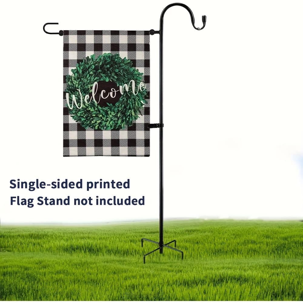 TEMU 1pc Single-sided Garden Flags 12x18 Inch(30x45cm), Simple Lattice Wreath Garden Welcome Flags, Outdoor Garden Decoration, Summer Outdoor Decoration, Outdoor Accessories, Flag Only