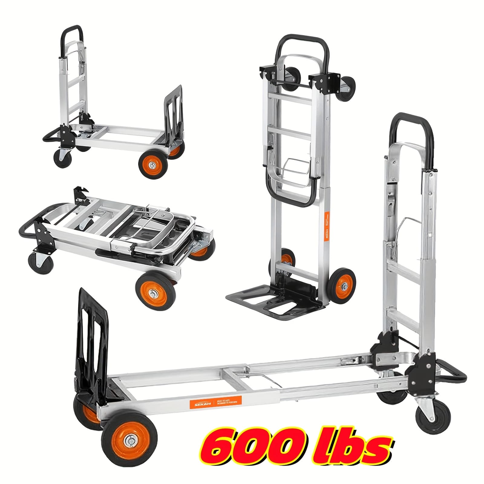 TEMU Sekam Aluminum Folding Hand Truck, 2-in-1 Design 450lbs 600lbs Capacity - Heavy Duty Collapsible Dolly With Non-slip Rubber Wheels For Warehouse, Supermarket & Garden Transport Furniture