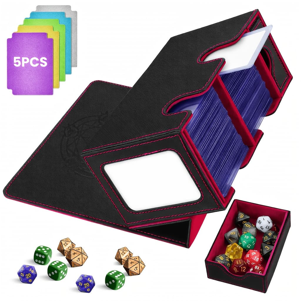 TEMU Trading Card Storage Box With Commander Display, Holds 300+ Single-sleeved Cards, Case For Tcg, Ccg Includes Dice Tray, 5 Dividers & 1 Hard Sleeve