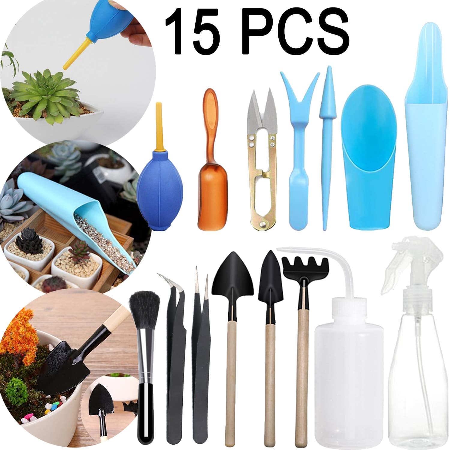 TEMU 15pcs Succulent Tools Kit, Gardening Tool Set, Succulent Garden Tool Kit Succulent Bonsai Planter Set Indoor Gardening, Miniature Indoor Planting
