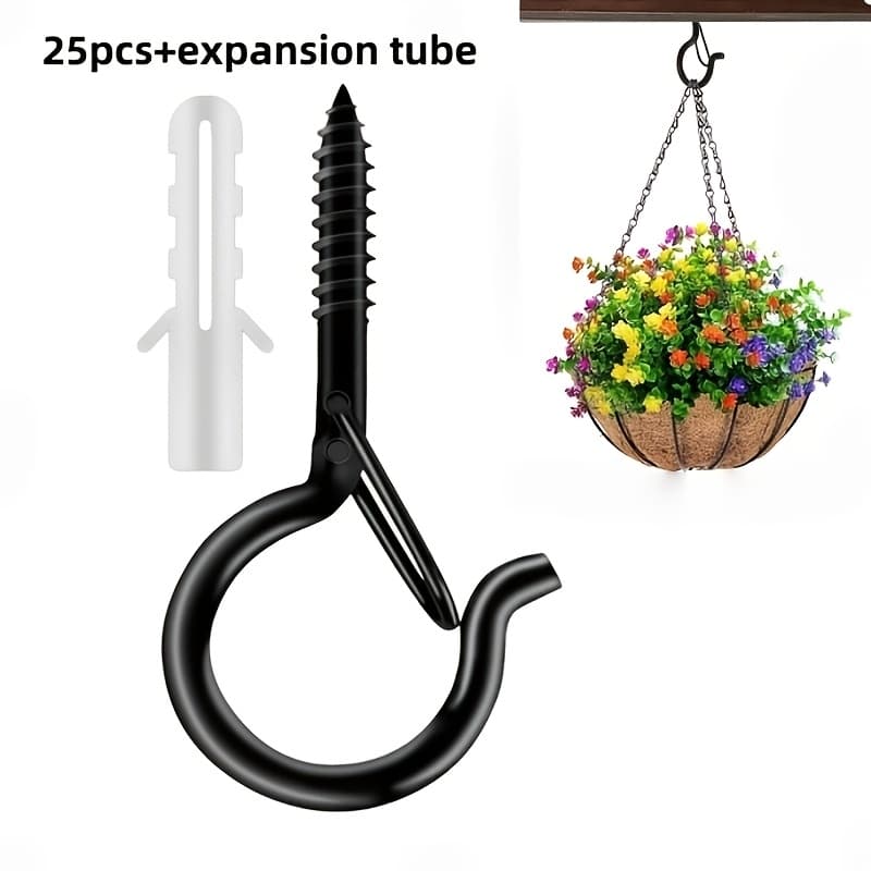 TEMU 11-50pcs/q-type Hooks, Ceiling With Safety Anti Drop Hooks, Windproof Screw Hooks, Used For Hanging Outdoor String Lights, Plants, Bird Feeding Cages, Christmas Courtyard Lights