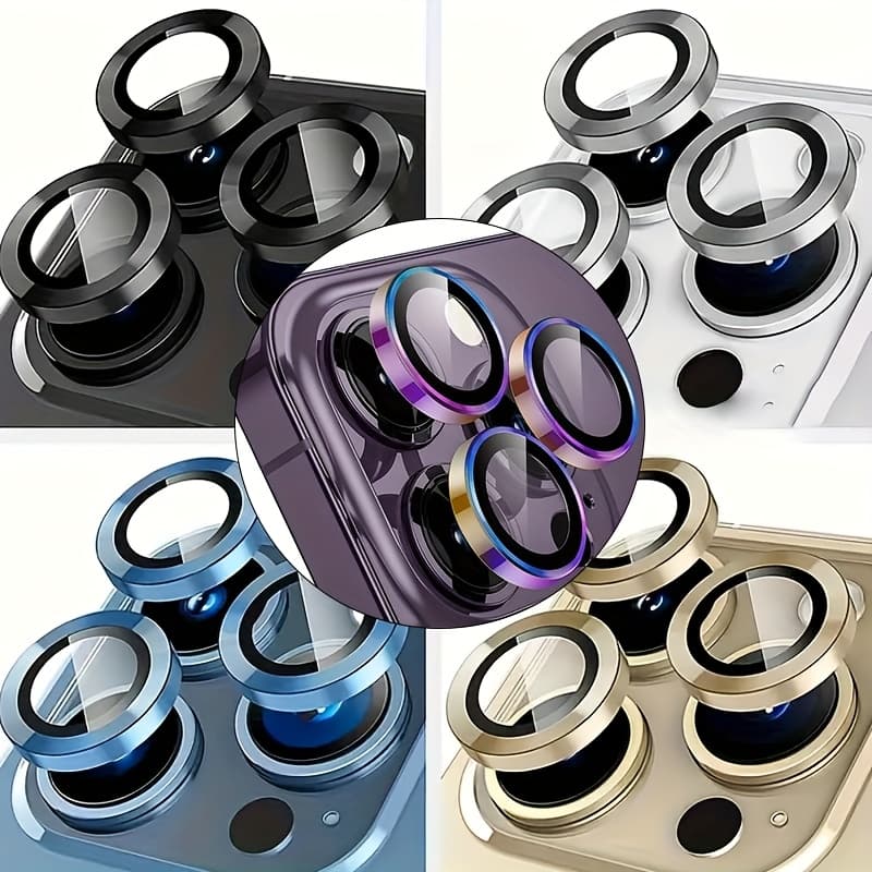 TEMU Rear Camera Lens Protector - 5pcs Mixed For Iphone 16/11/12/13/14 Max/12/13 Mini Protector Set, 5 Colors: Golden, Silvery, Black, Gray, Rainbow
