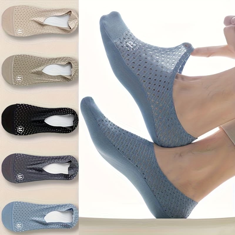 TEMU 5 Pairs Of Ice Silky Hole Invisible Boat Socks For Men, Ultra-thin Mesh, Breathable And Sweat Absorbing In Summer, Invisible Shallow Mouth, , High Heel