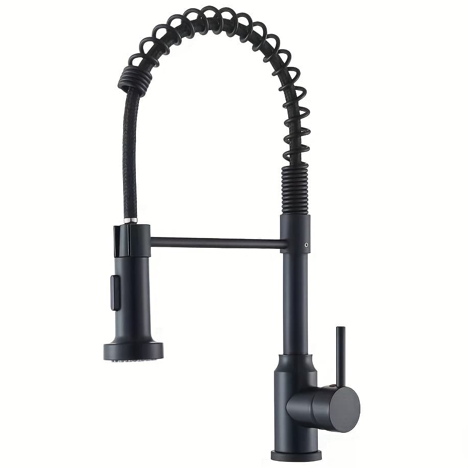 TEMU Black Kitchen Faucets With Pull Down Sprayer, Black Spring Commercial Kitchen Sink Faucet 1 Hole Stainless Steel Faucet For Kitchen Sink, Rv Farmhouse