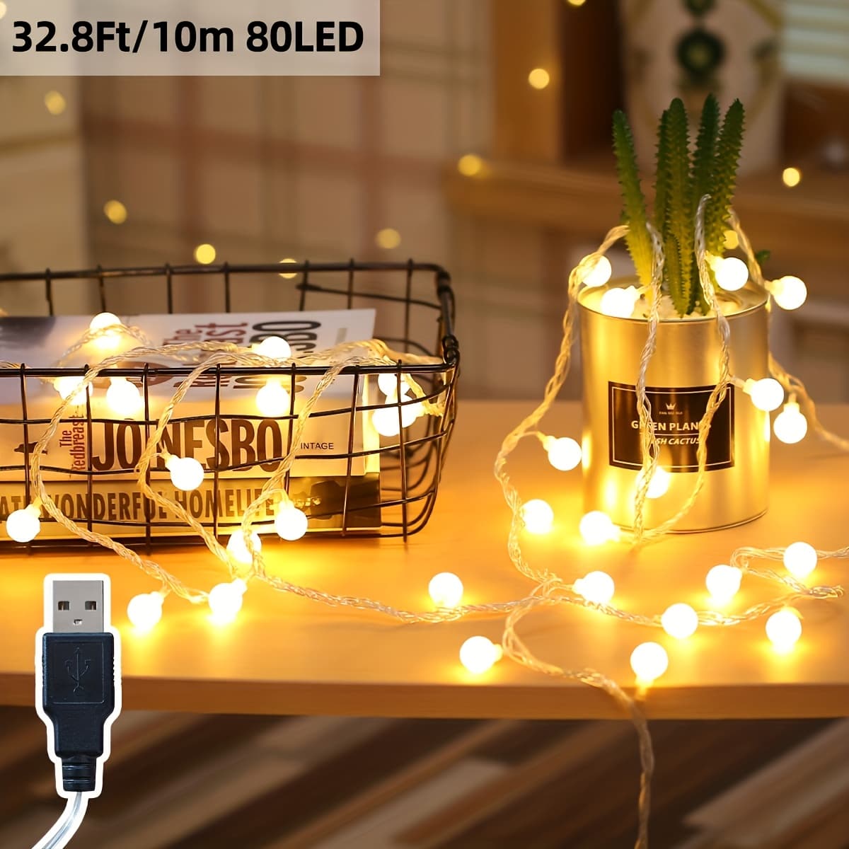 TEMU 1pc Of String, Featuring 80 Led Fairy, By Usb, Suitable For Occasions Including Indoor Use, Parties, Weddings, And Decorations For Ramadan And Valentine's Day