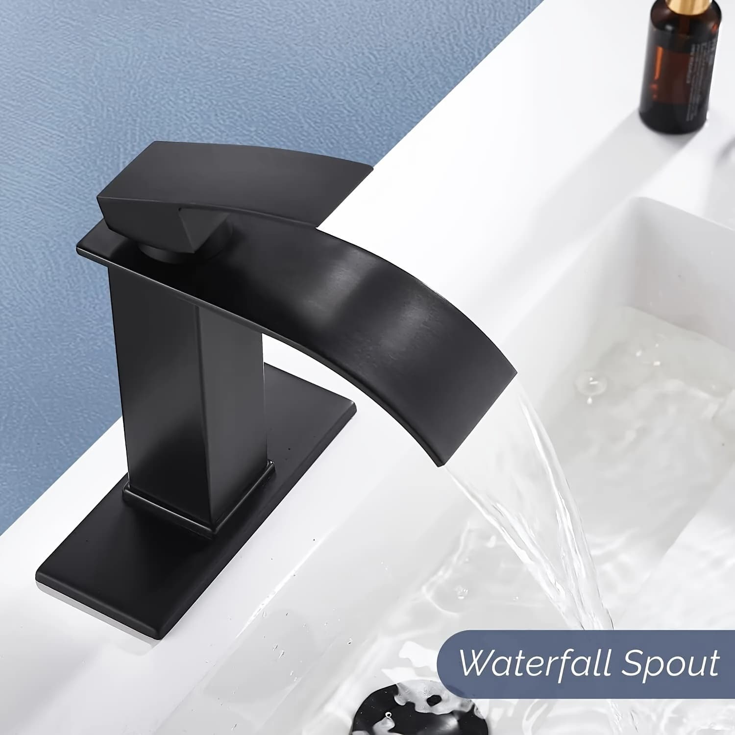 TEMU Single-handle Vanity Mixer Tap With A Waterfall Spout For The Bathroom Sink, Featuring A Brushed Cover And Designed For -hole Basin