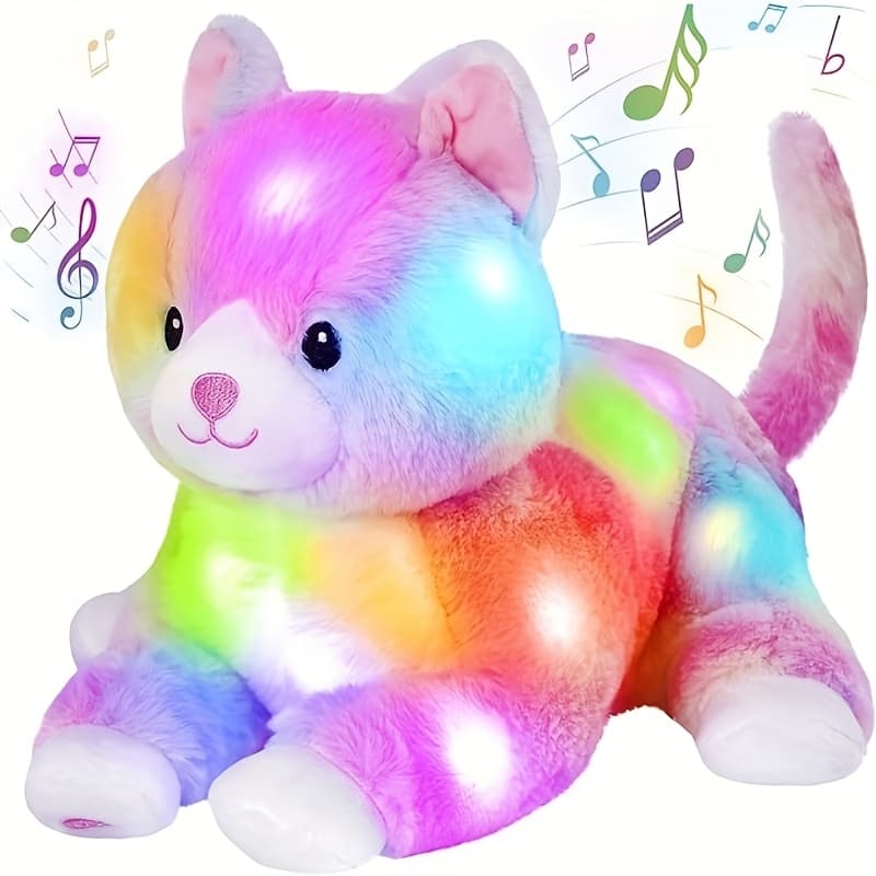 TEMU Glowing Rainbow Cat Plush Toy, Cute Stuffed Animal Doll, Cat Soft Plush Toy, Night , Ideal Gift For Children's Birthday, Party Gift, Valentine's Day Gift, Cute Doll, Festive Home Decoration