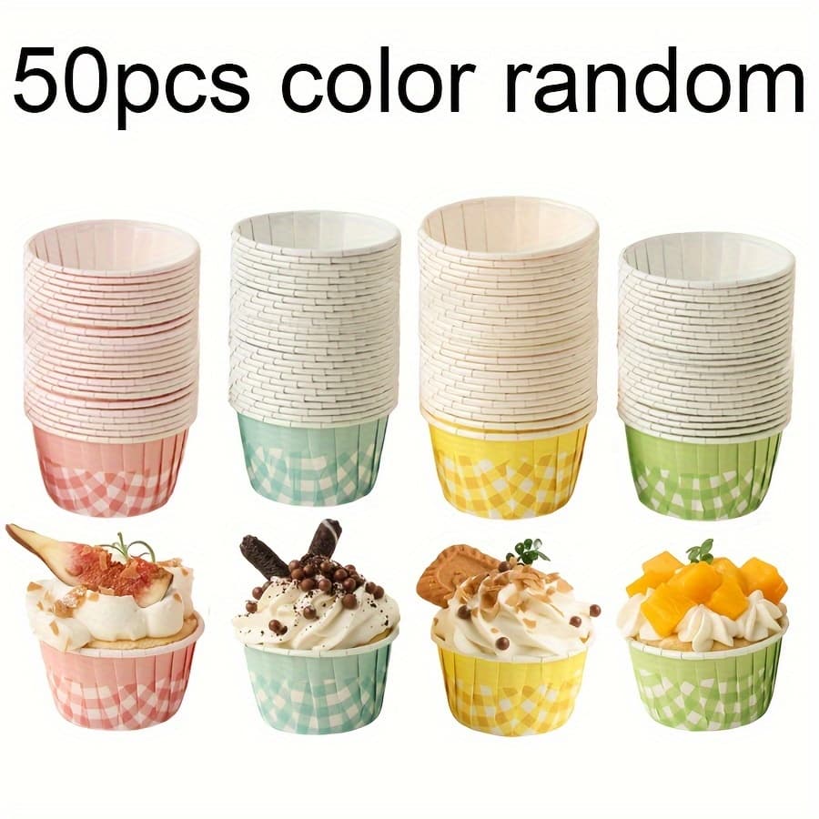 TEMU 50pcs Retro Baking Cup High Temperature Resistant Curling Cake Paper Cups Random Color
