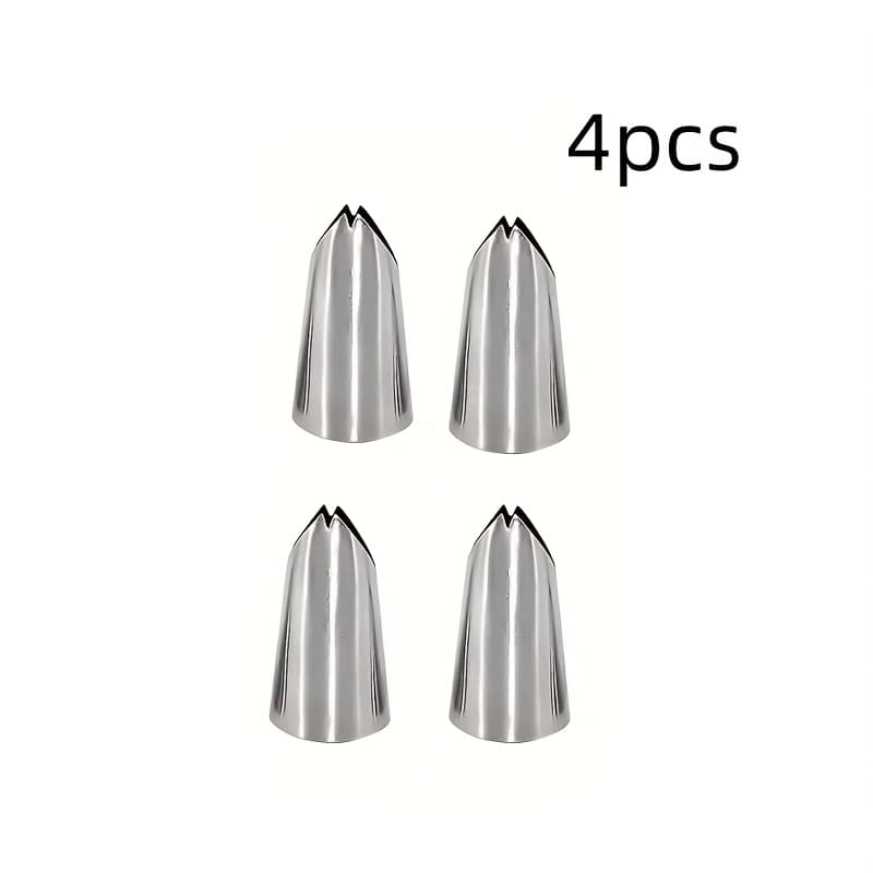 TEMU 4pcs Piping Tip Set - Metal Icing Nozzles For Cake Decorating - Shapes, Leaves, Patterns - Baking And Pastry Supplies For Home Use