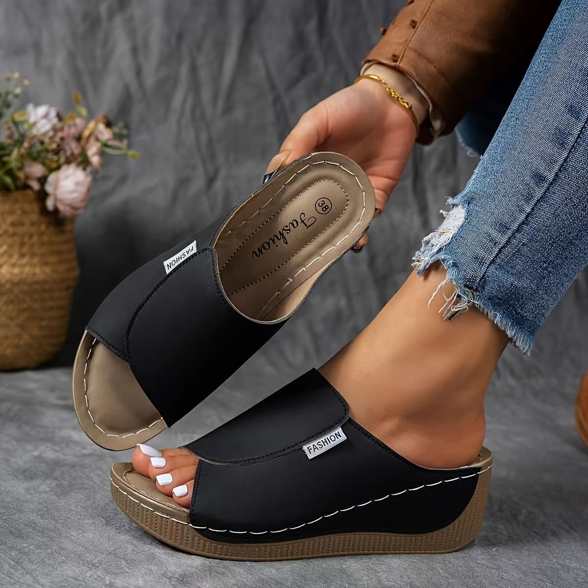 TEMU Lady Arch Support Sandals - Lady Solid Color Sandals - Breathable, Soft Sole, Fashionable, Versatile, Daily Wear, Casual Terrace, Elegant, Lightweight Summer Fashion Heeled Sandals
