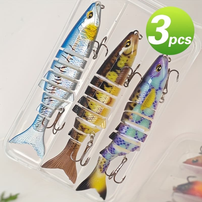 TEMU 3pcs Lure Bait, Multi-section Lure Fish Five-color Uv Thermal Printing Plastic Hard Bait Plastic Box Packaging Lure Bait Set