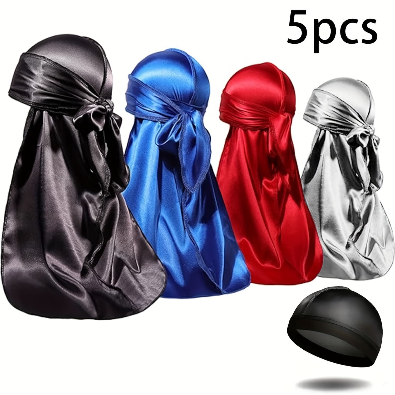 TEMU 5pcs Satin Dulager Men And Wave Band 1 Wave Hat, Satin Dulager Outdoor Extra Long Tail Headband Hat