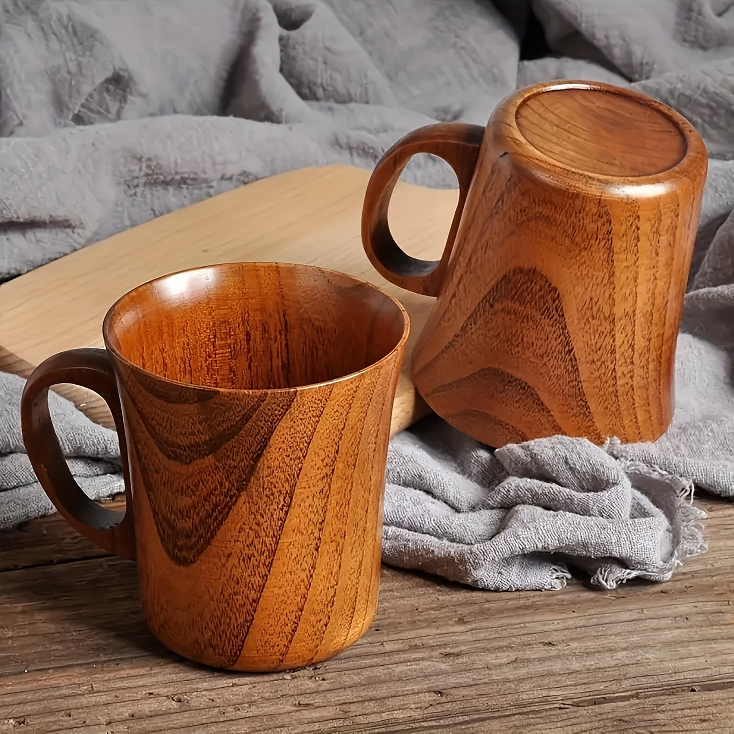 TEMU 2pcs Coffee Cup Set, Natural Cups, Hand Wash , Reusable, Multifunctional Japanese-style , Suitable For Drinks, Holiday Gift For , Relatives, , Made Of High-quality Wood