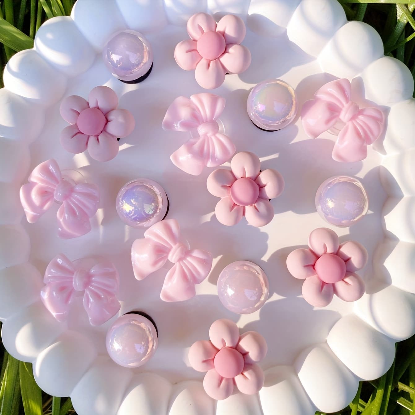 TEMU 16pcs Fashionable Versatile Women's Shoe Decor Diy Detachable Pink Floral Bow Multifunctional Buckles, Suitable For Sandals And Beach Bag Decoration Holiday Gifts