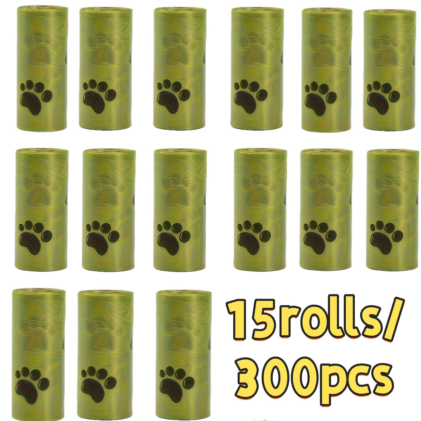TEMU 15 Rolls/300pcs Durable Pet Poop Bags With Claw Print Design | Thick, Leak-proof, Suitable For Pet Cleaning And Outdoor Use