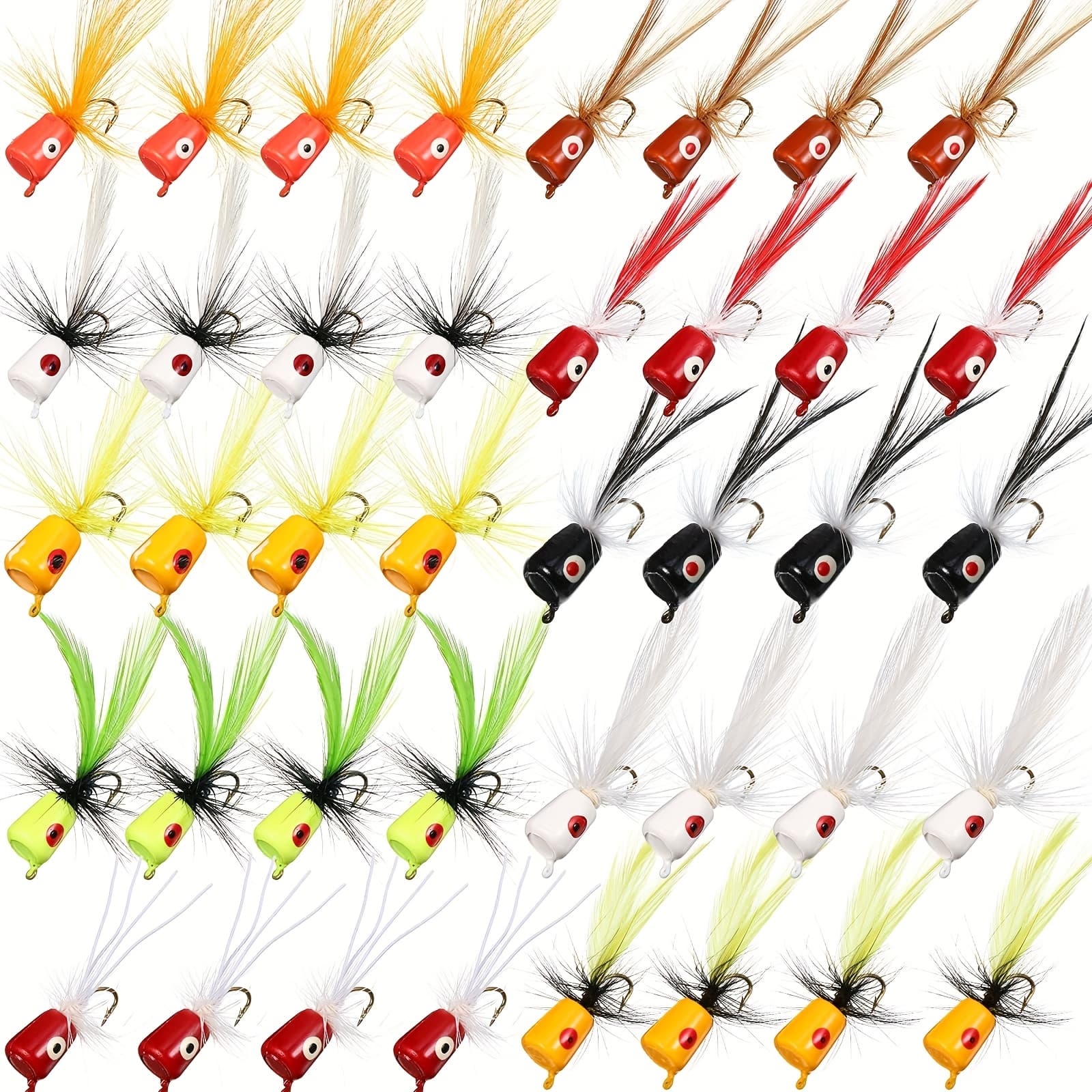 TEMU 40 Assorted Fly Fishing Lures Including Poppers For Panfish, Dry Flies, And Poppers Designed For Trout, Salmon, And