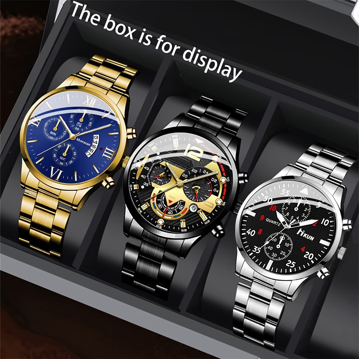 TEMU 3pcs Stylish, Luxurious Men's Quartz Watch Set, Perfect For Fashionable Men' Wear. Ideal For Halloween, Christmas, Thanksgiving, Parties, Business Occasions, And As A Great Birthday Gift For