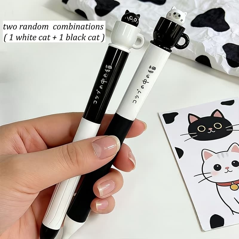 TEMU 2 Random Teacup Cat Twist Retractable Gel Pens, Creative Rotating Refill Pocket Pens, 0.5mm Fun Animal Quick-drying Black Pens, School And Office Supplies