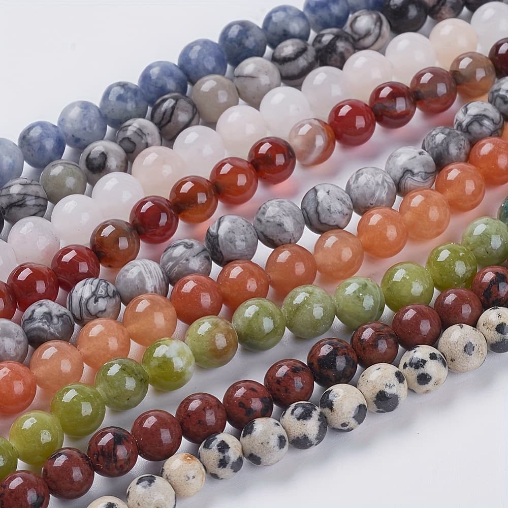 TEMU 460pcs (10 Colors) 10 Strings Of 8mm Natural Stone Beads - Mixed Colors, Round, Perfect For Diy Bracelets, Necklaces, Earrings, And Ideal Handmade Items For Men's And Women's Jewelry Making