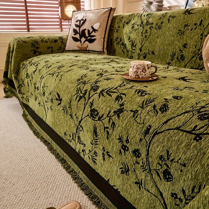 TEMU Chenille Thickened Sofa Throw For Flowers And Plants Pattern, Suitable For Living Room And Office Decor, , Use, And Durable, Non-slip.