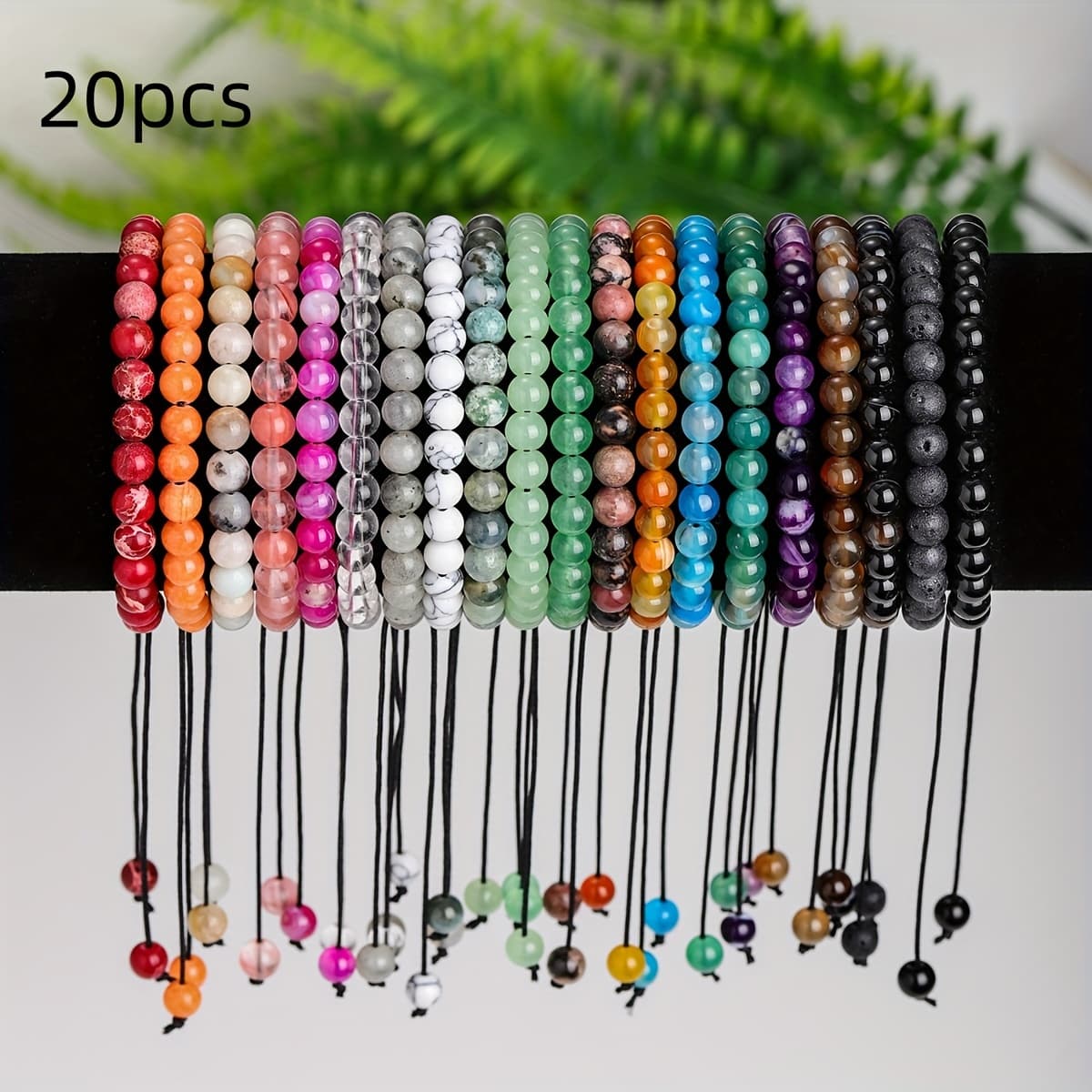 TEMU Us Wholesale Lots 20pcs 6mm Synthetic Gemstones Agate Turquoise Braided Macrame Beads Men Woman Bracelet Adjust Handmade Party Gift