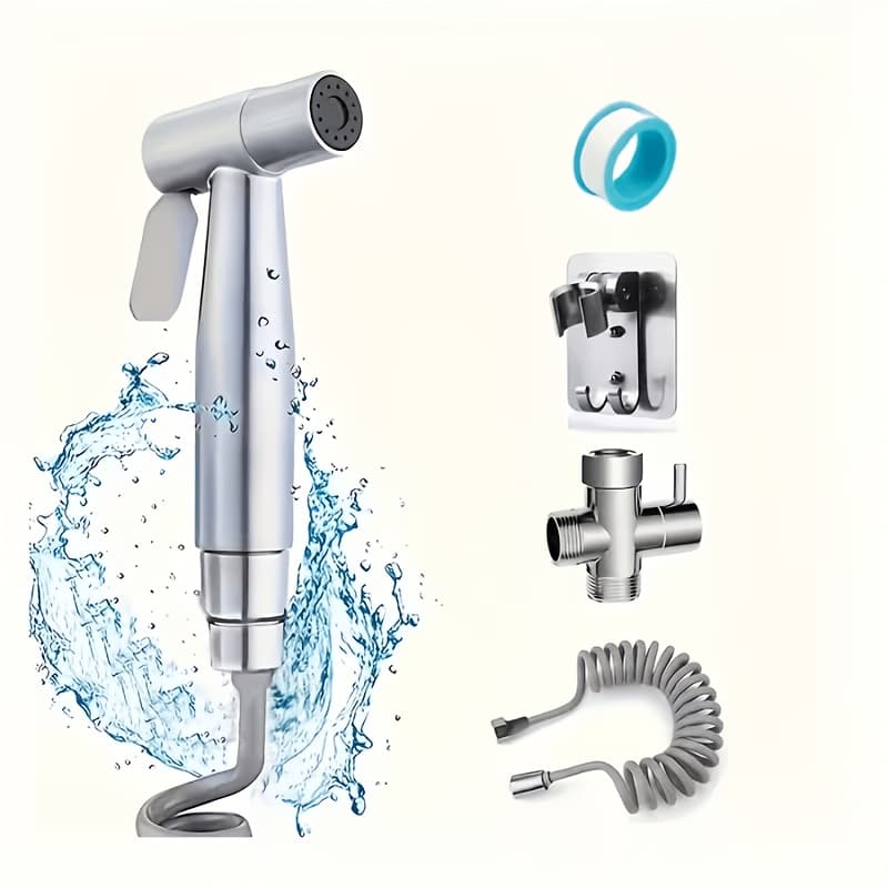TEMU 5pcs Handheld Bidet Sprayer Set With Retractable Hose, , Holder And Tape, High Pressure Personal Hygiene Sprayer For Toilet, Bathroom And Pet Cleaning