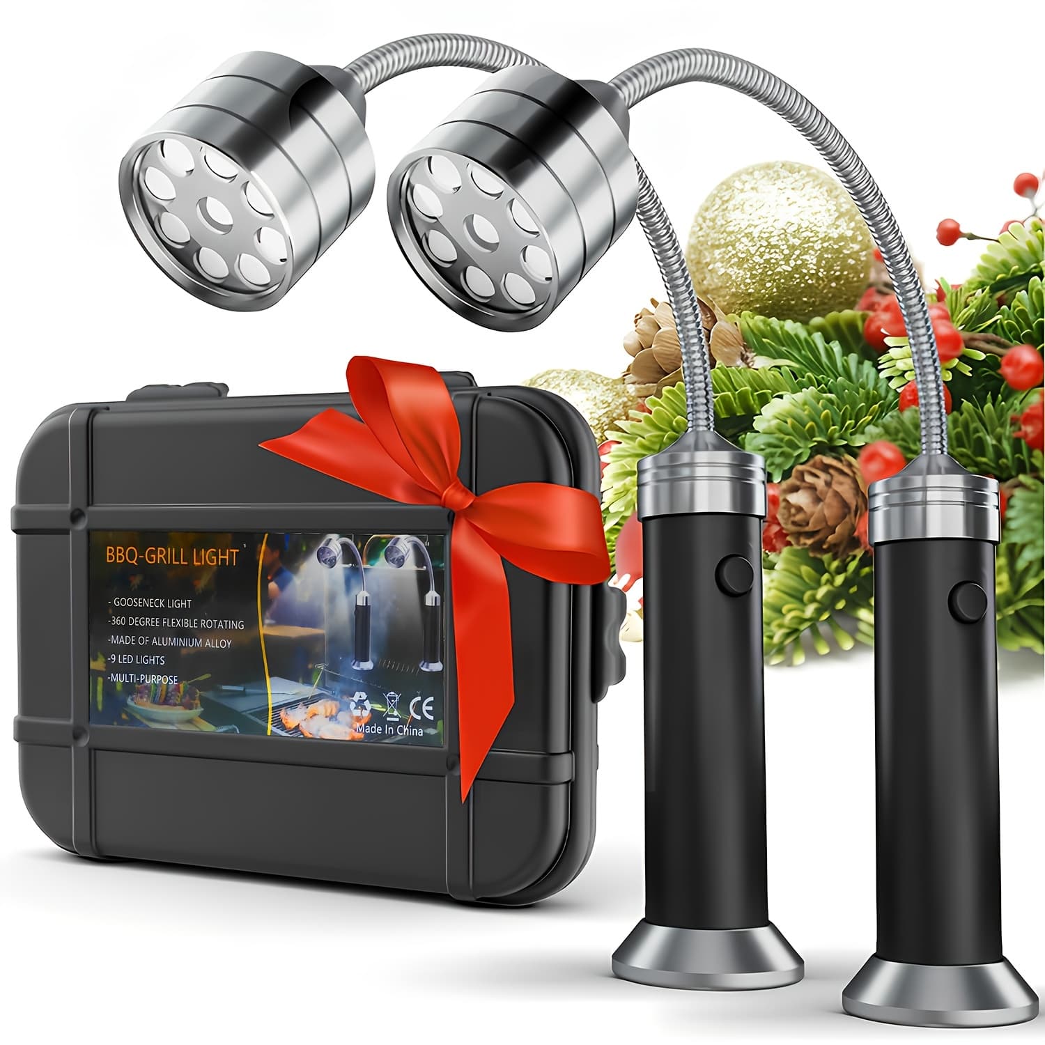 TEMU 2 Pack Barbecue Grill Light | Bbq Accessories For Outdoor With Magnetic Base, 360 Degree Flexible Neck, Metal, Polished Finish, Dry Battery Powered, Without Batteries