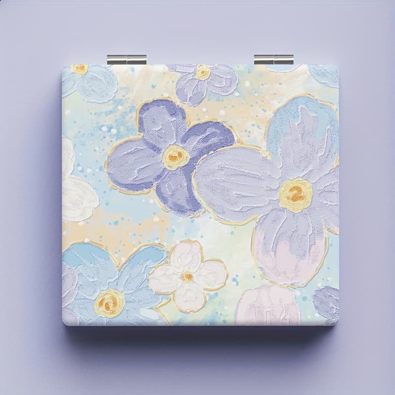 TEMU Chic Floral Oil Painting Design Compact Folding Makeup Mirror - Double-sided With Magnification, Portable & Ideal For Travel, Perfect Gift For Women, Best Birthday & Graduation Gifts, Flat Mirror