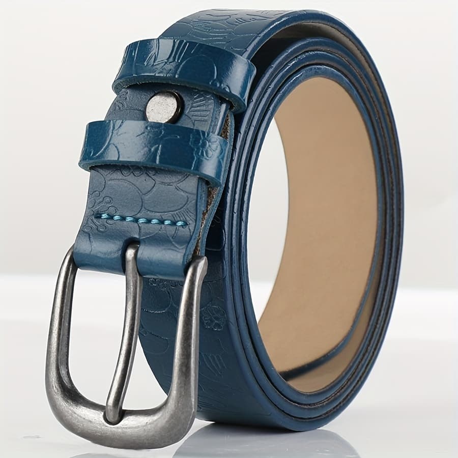 TEMU Women's Belt With Pin , Colorful Floral Engraved Leather Belt, Double-layer Leather Belt For Women