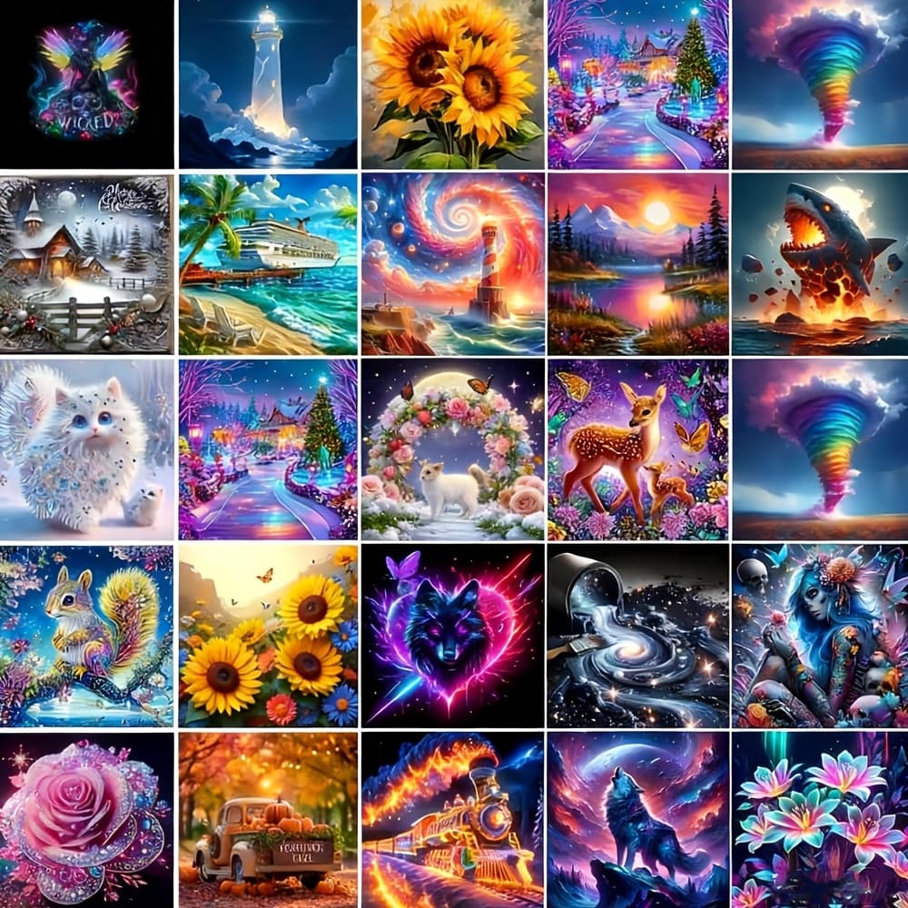 TEMU Random Styles 5d Full Diamond Painting Set (12"x16"): Round Kit - Easy For Beginners, Perfect For Home Wall Decor And Friend Holiday Gifts
