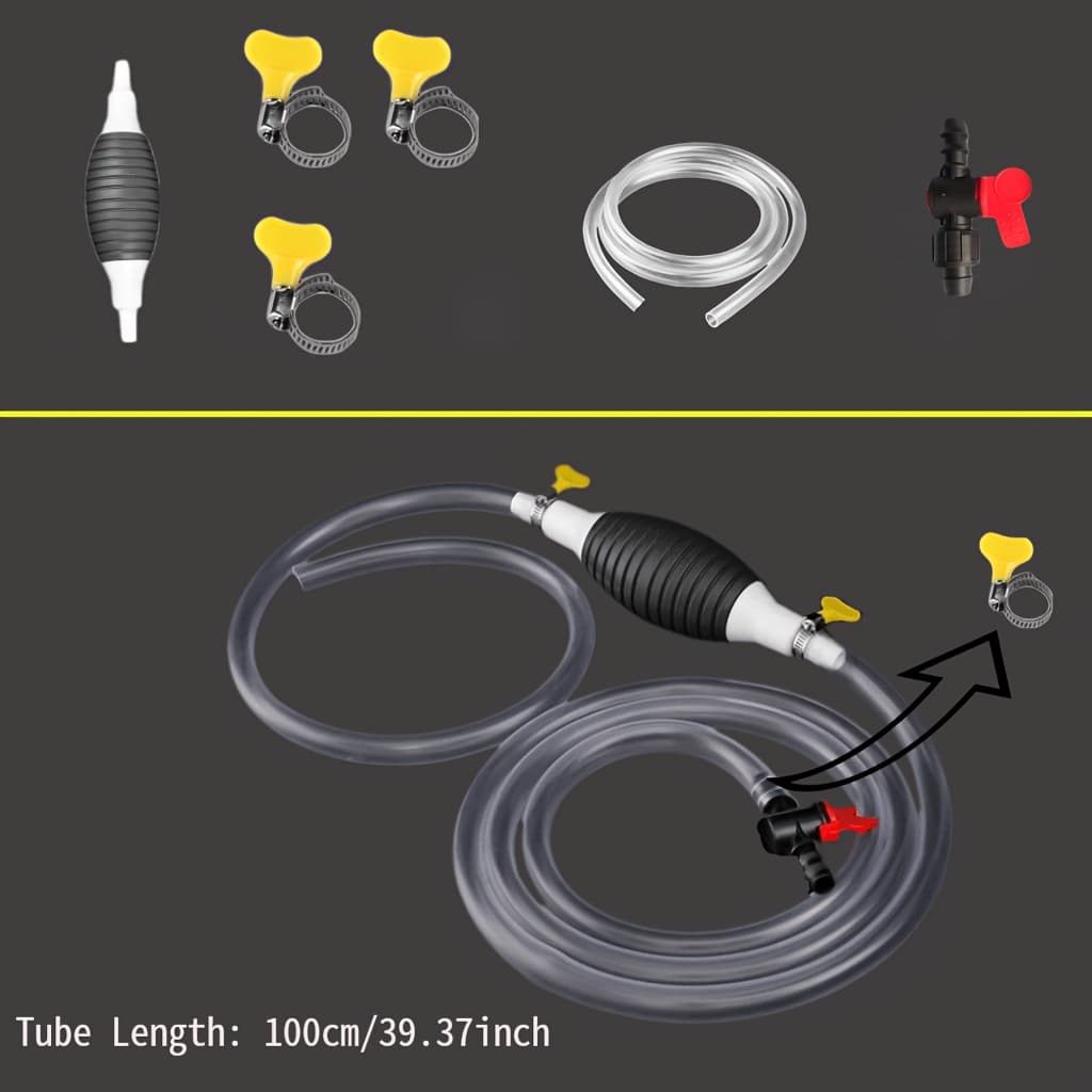 TEMU Portable Siphon Pump Kit With 100cm/39.37inch Hose, Fuel Transfer Pump With Valve & 3 Clamps For Gasoline, Water, Oil - Universal For Car, Motorcycle Maintenance