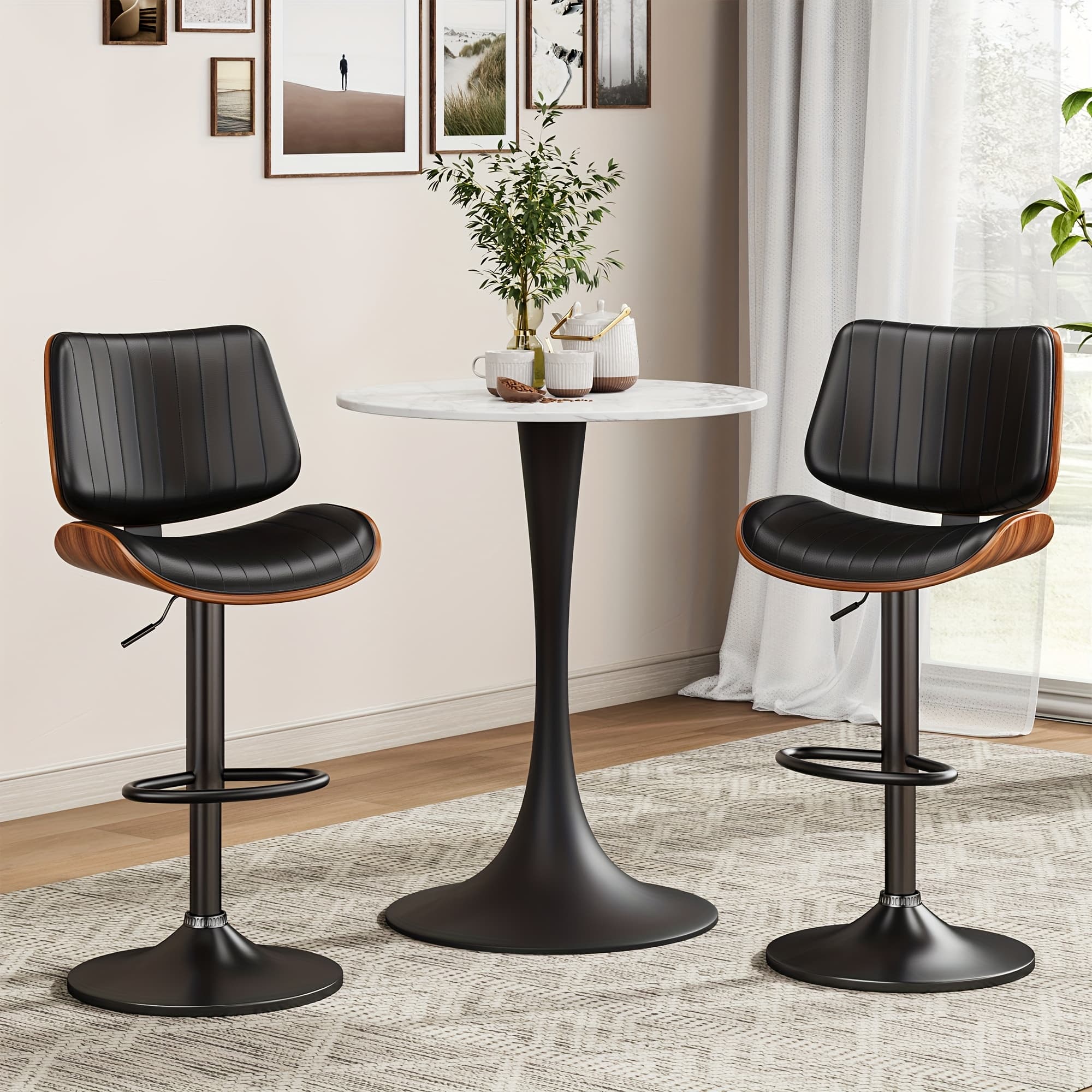 TEMU 2pcs Adjustable Swivel Bar Stools Set, Thickened Faux Leather Upholstered Counter Chairs With Ergonomic Backrest, Footrest And Sturdy Base For Kitchen Counter And Dining Room