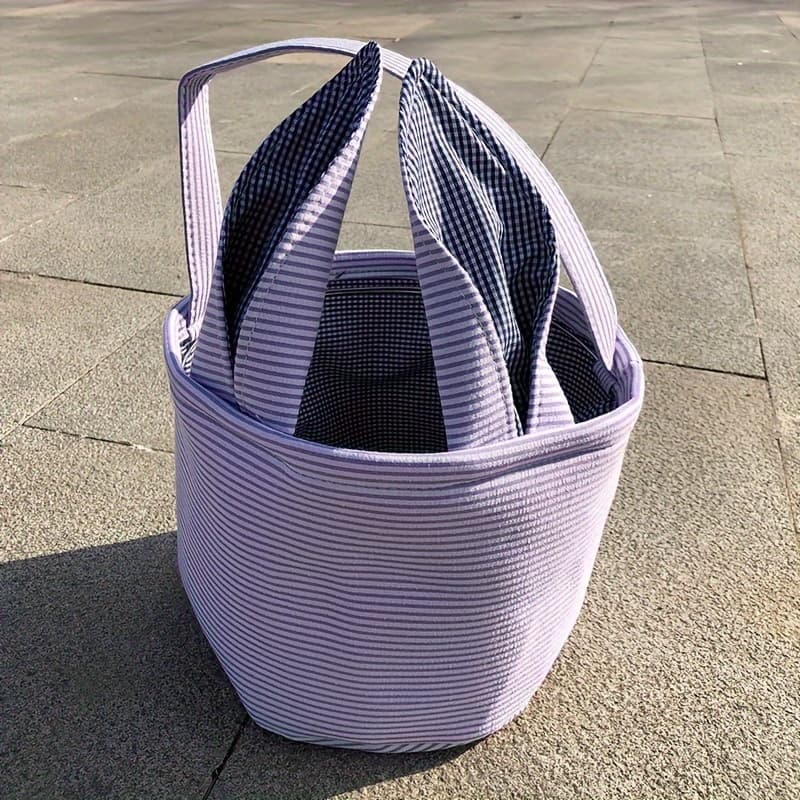 TEMU Personalised Embroidery Name Easter Baskets Easter Bunny Ears Bags With Cute Rabbit Ears Stripe Storage S Easter Egg Bunny Bucket, For Teenager