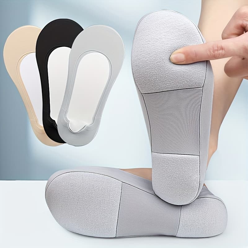 TEMU 3 Pairs Of Soft Sponge, Sweat Absorbing Ice, Invisible Boat Socks, Low Cut, Shallow Mouth, Breathable, Solid Color, Versatile, Comfortable, High-heeled Shoes And Socks