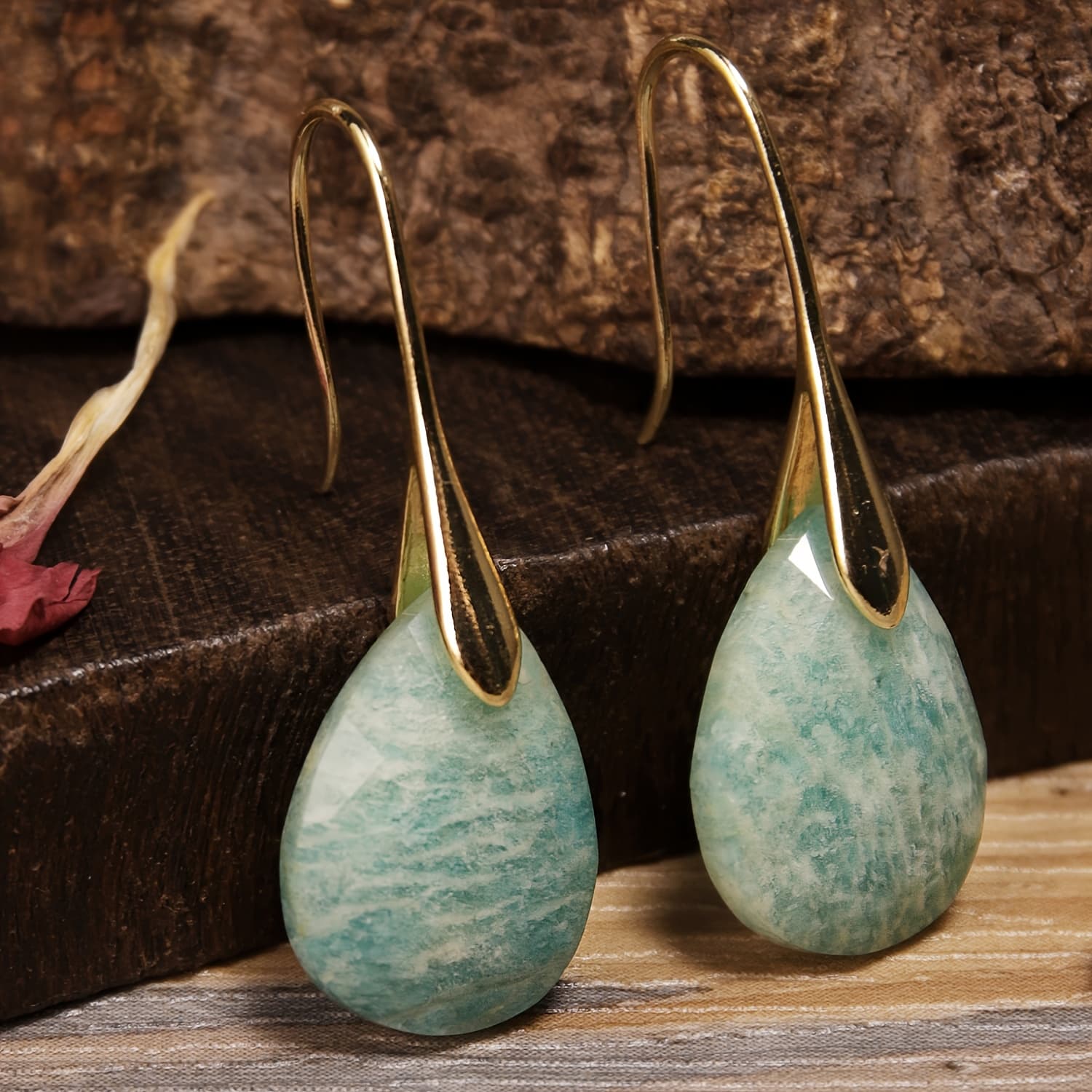TEMU Elegant Amazonite Drop Earrings With A Unique Natural Stone Finish, Symbolizing Strength And , Perfect For Fashionable Women.