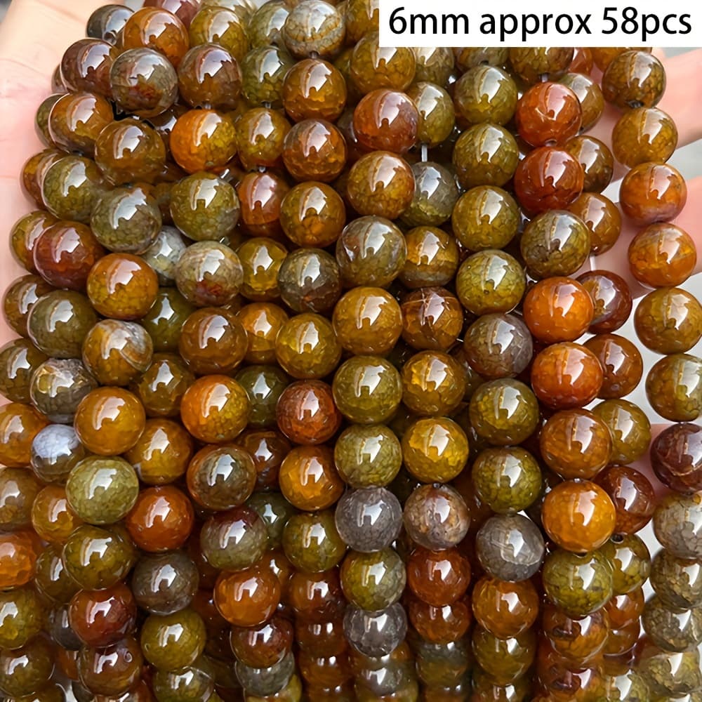 TEMU Natural Stone Brown Dragon Vein Agate Round Loose Beads 6 8 10mm For Jewelry Making Bracelet Necklace