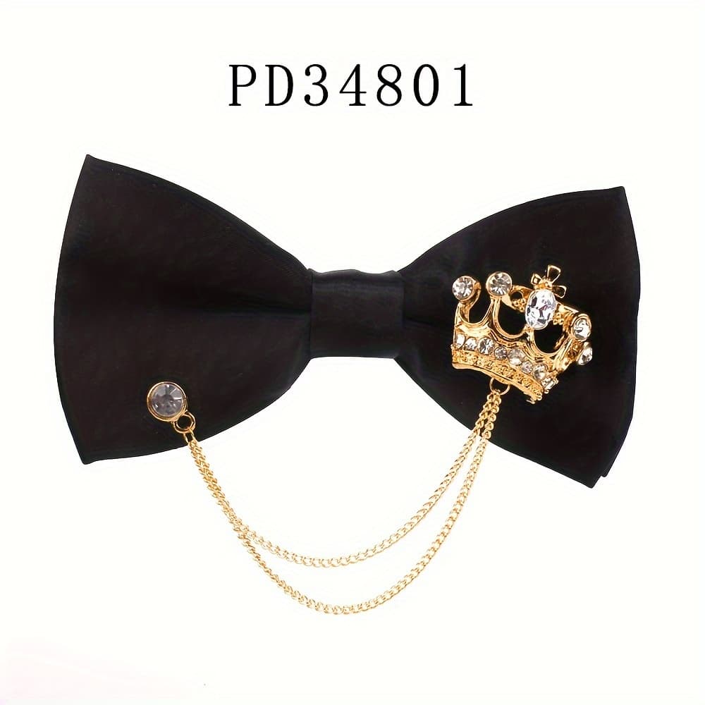 TEMU Men Black Bowtie Metal Decoration Bow Tie For Men Women Uniform Collar Bowknot Adult Suit Bow Ties Cravats Male Bowties